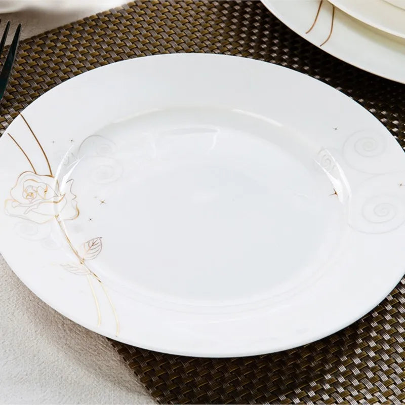 Vabena Gold Rose Bone China Dinner Plates Set - 8-Inch Elegant Tableware