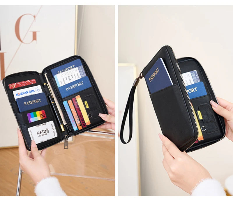 Wielofunkcyjny portfel podróżny z klipsem na paszport i karty – blokada rfid