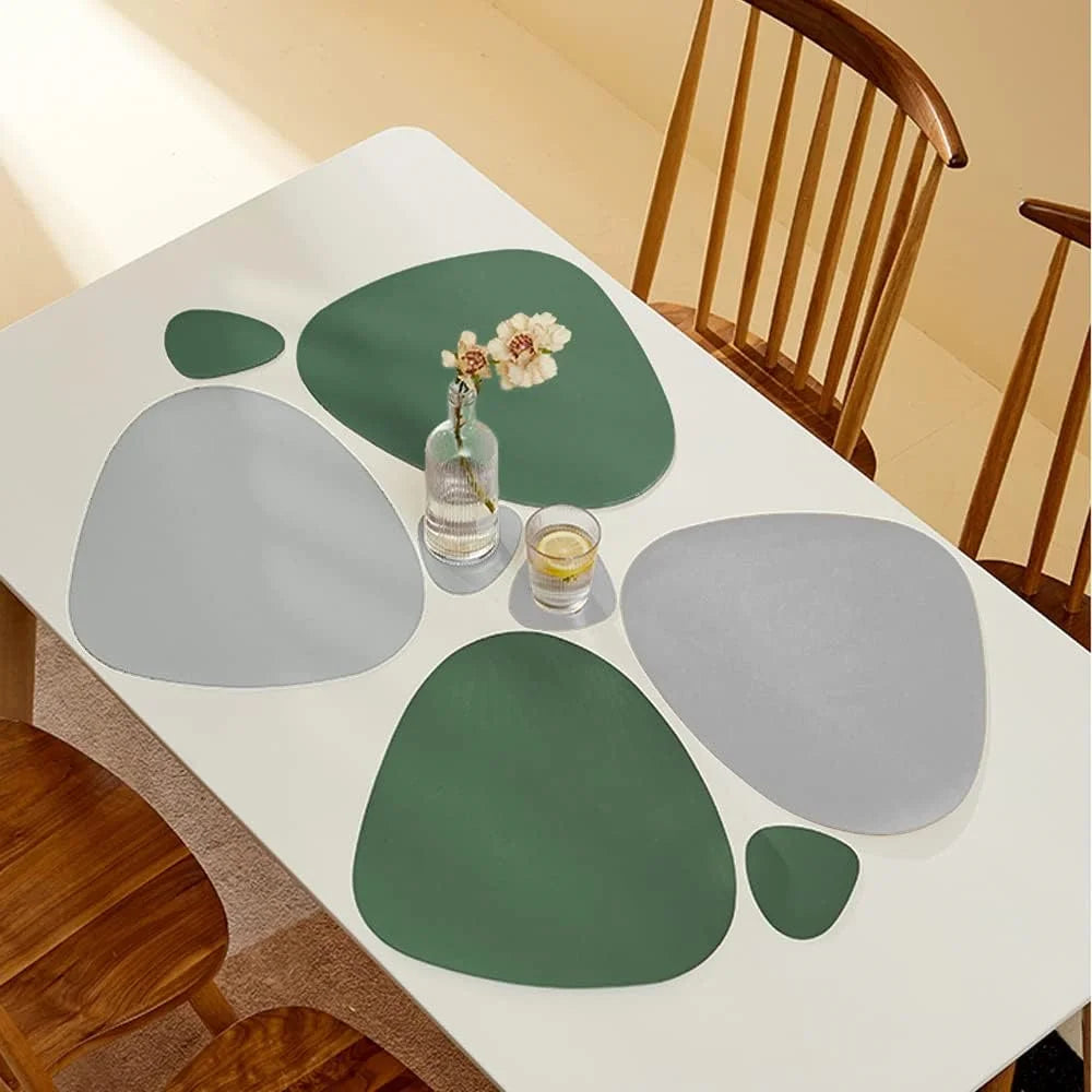 Irregular PU Leather Placemats Set - Oil-Proof & Waterproof Table Mats