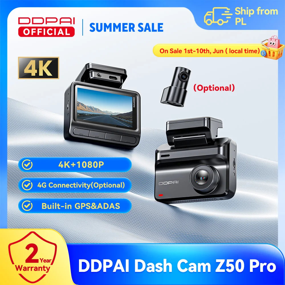 Ddpai z50 pro 4k kamera samochodowa z gps, adas i noktowizją