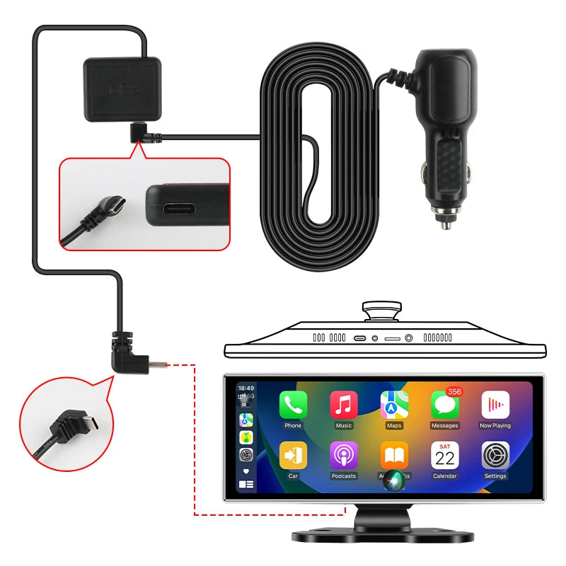 Kamera samochodowa 4k 10/11.26" z bezprzewodowym carplay i android auto | gps | podwójny obiektyw