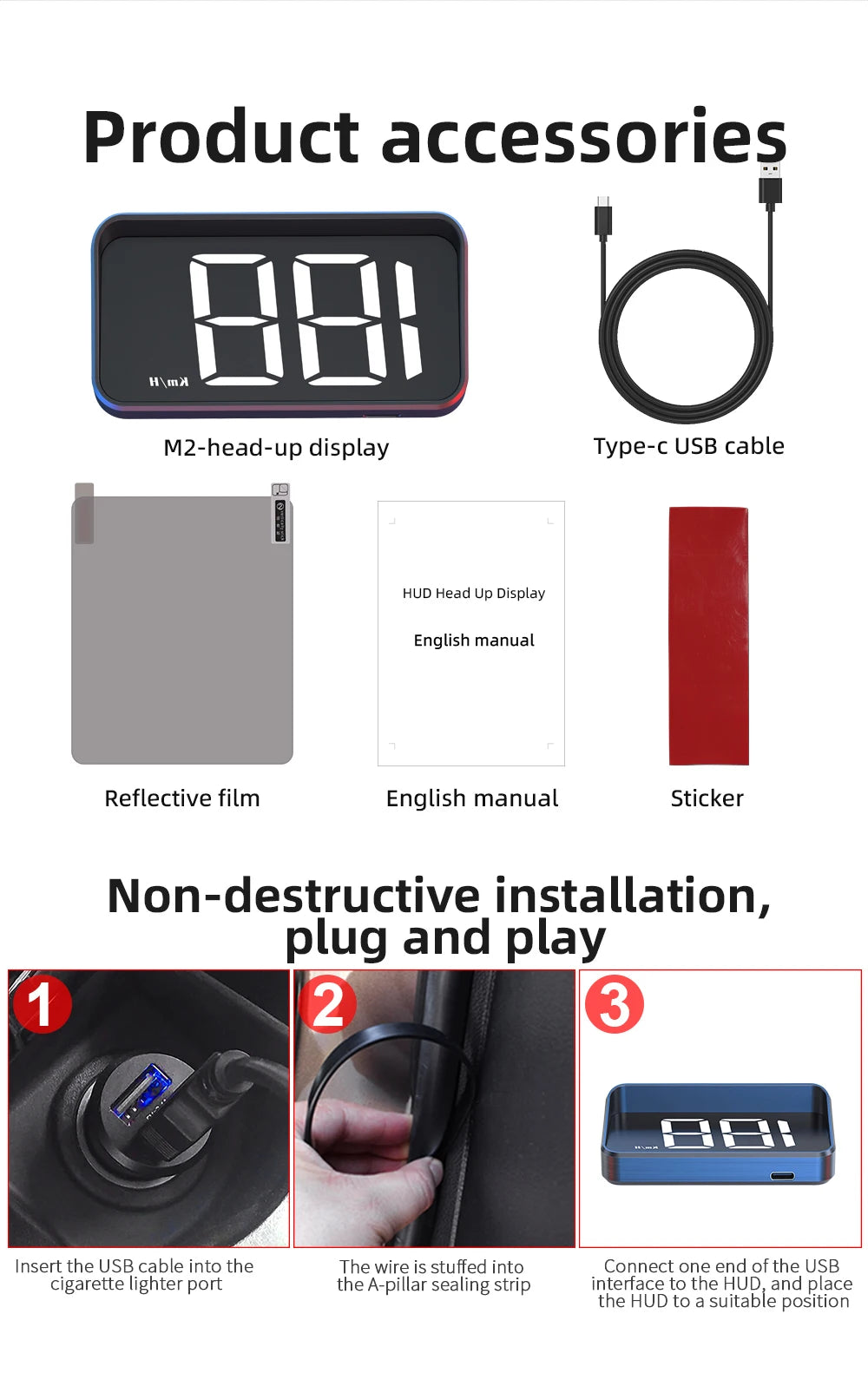 M2 HD Car HUD Windshield Projector | GPS Speedometer Display