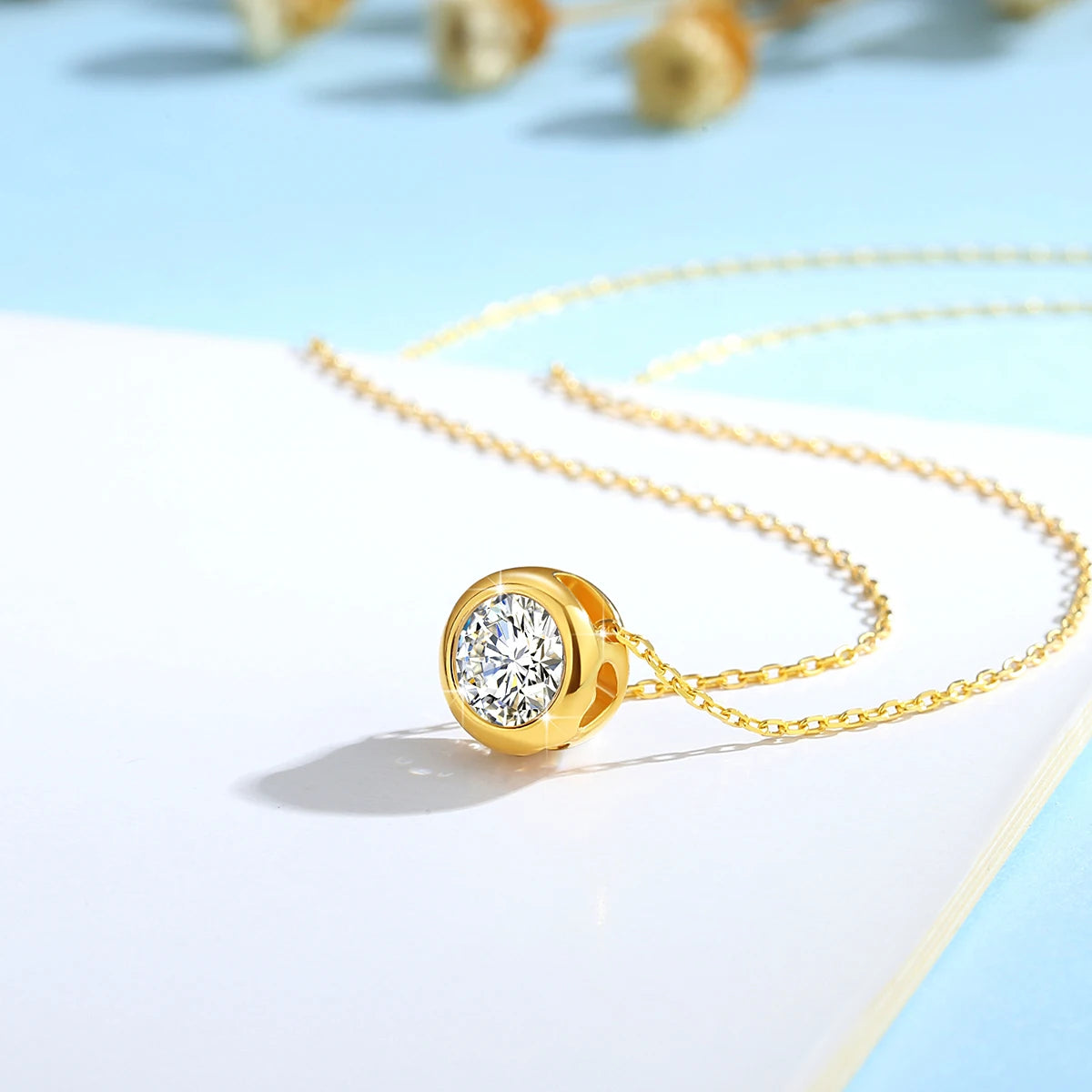 18k Gold Pink Moissanite & Diamond Pendant Necklace