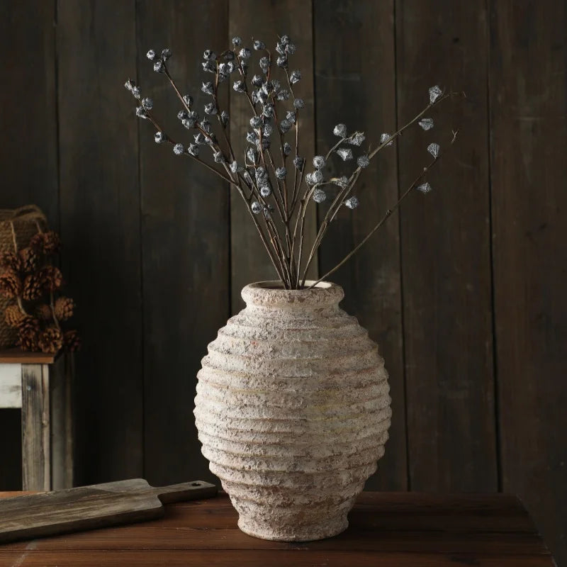 Retro Nostalgic Clay Pottery Vase - Vintage Handmade Home Decor 21.5CM