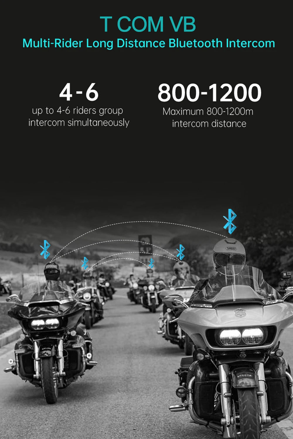 Freedconn t-com vb motocyklowy interkom bluetooth | zestaw słuchawkowy dla 6 motocyklistów i radio fm