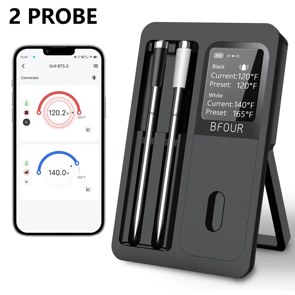 Wireless Bluetooth Meat Thermometer - IP67 Waterproof Probes for Grilling & BBQ