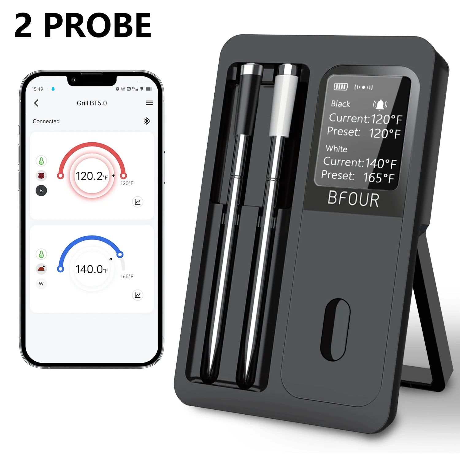 Wireless Bluetooth Meat Thermometer - IP67 Waterproof Probes for Grilling & BBQ