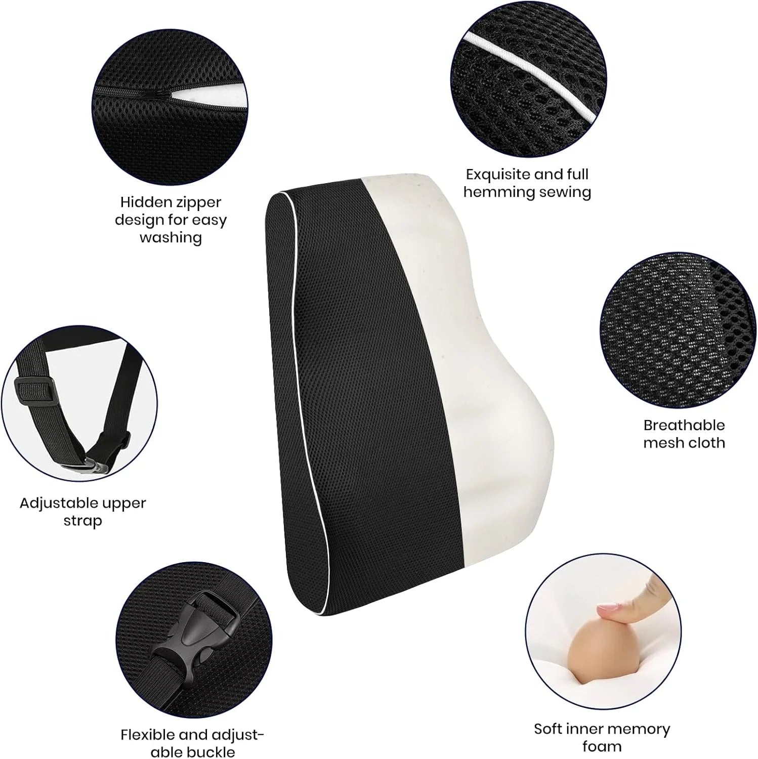 Non-Slip Memory Foam Lumbar Support Pillow - Car, Office, Home Back Pain Relief