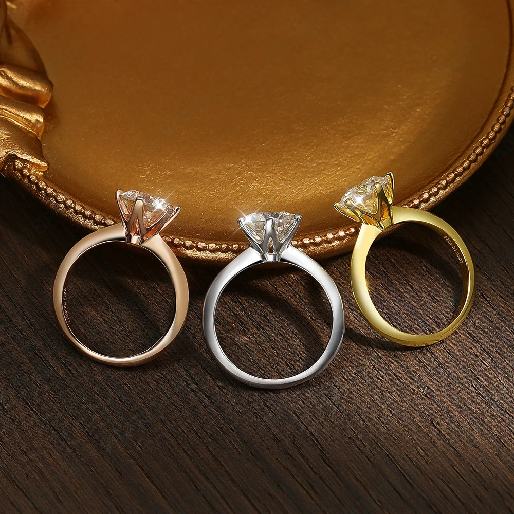D VVS Moissanite Solitaire Ring - Brilliant 6-Prong Engagement & Promise