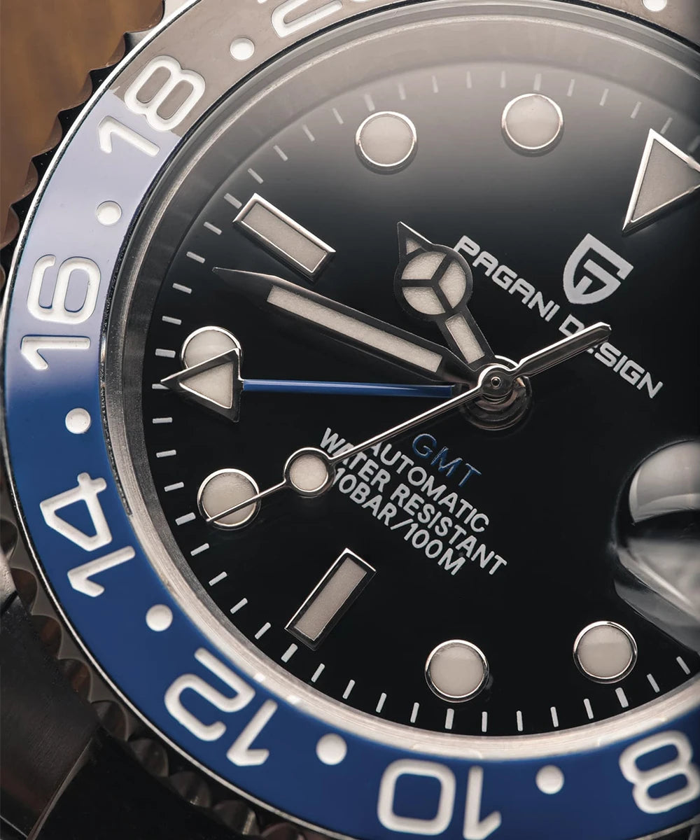 Zegarek mechaniczny męski pagani design pd-1662 luksusowy gmt - szafir, stal, wodoodporny 100m