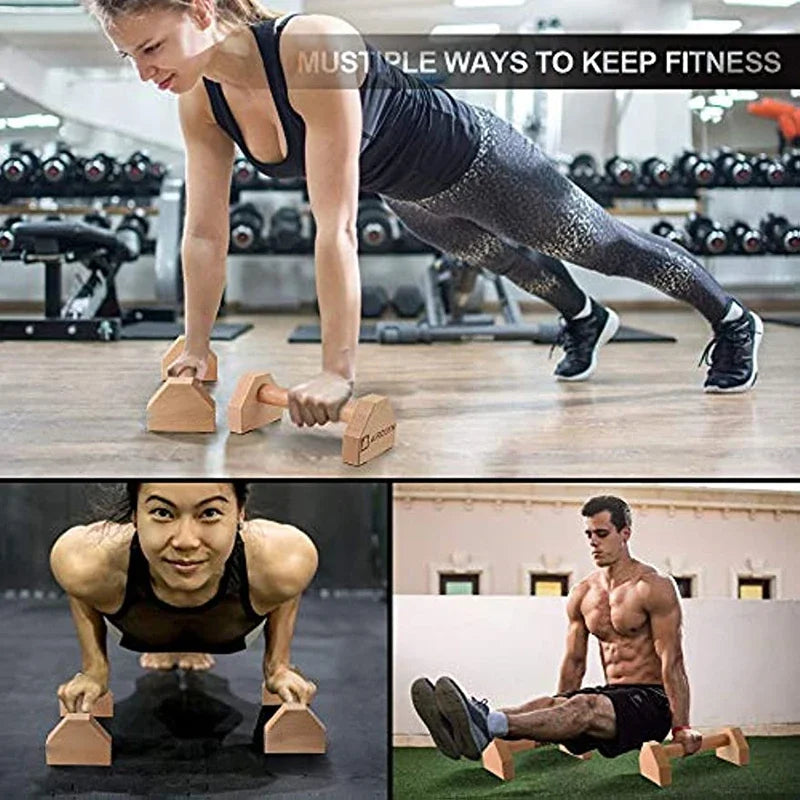 Drewniane uchwyty do pompek i paraletki | antypoślizgowy sprzęt fitness do domu