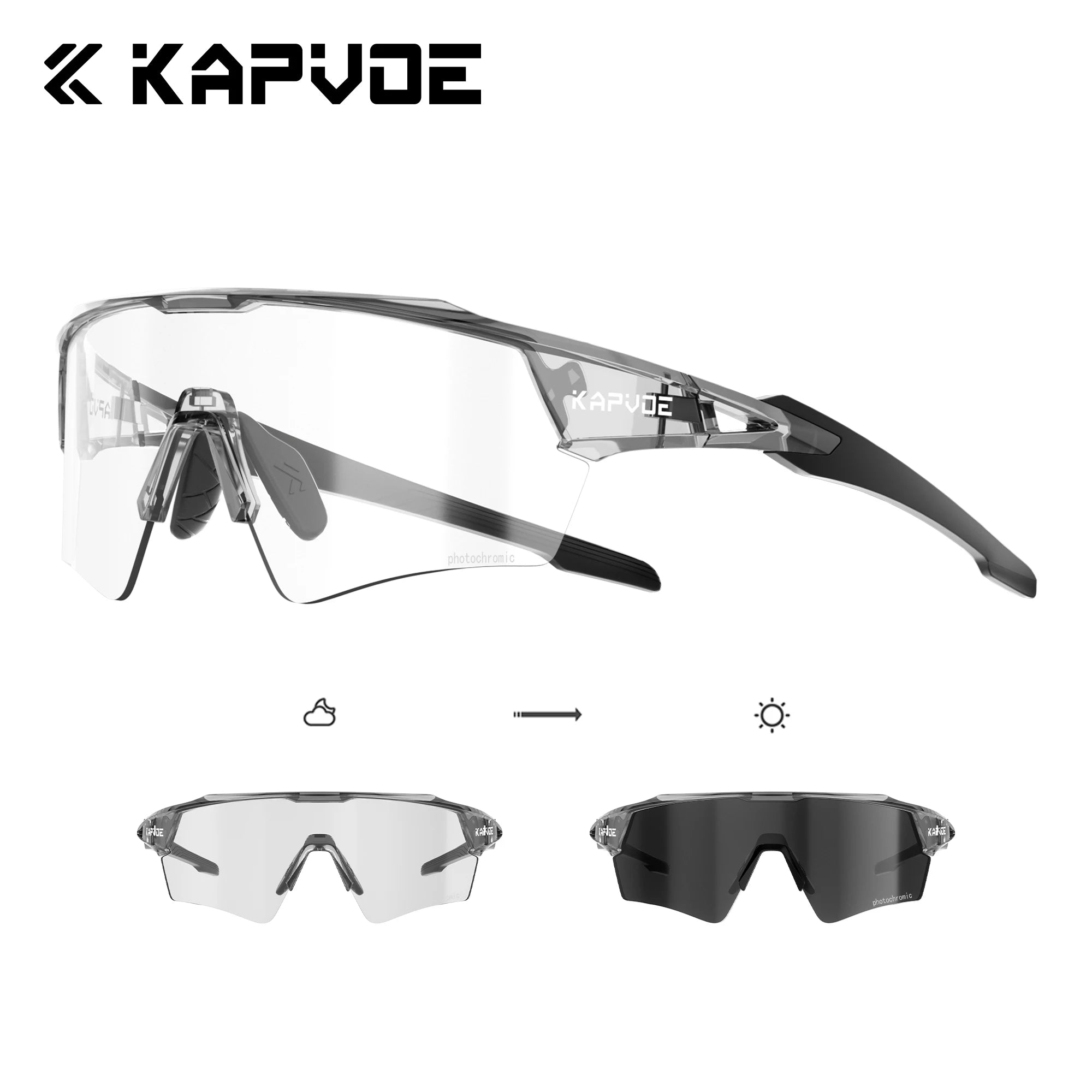Okulary rowerowe kapvoe fotochromowe mtb uv400 do biegów i sportów na świeżym powietrzu