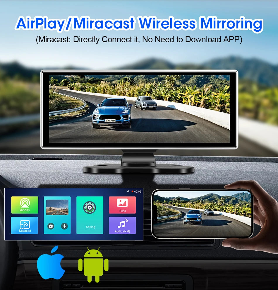 Kamera samochodowa 4k 10/11.26" z bezprzewodowym carplay i android auto | gps | podwójny obiektyw