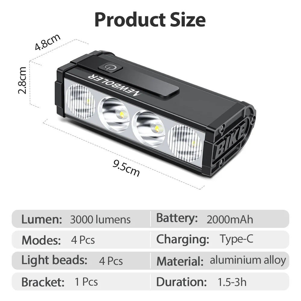 Lampa rowerowa newboler 10000 lumenów - ładowana usb do mtb i szosy
