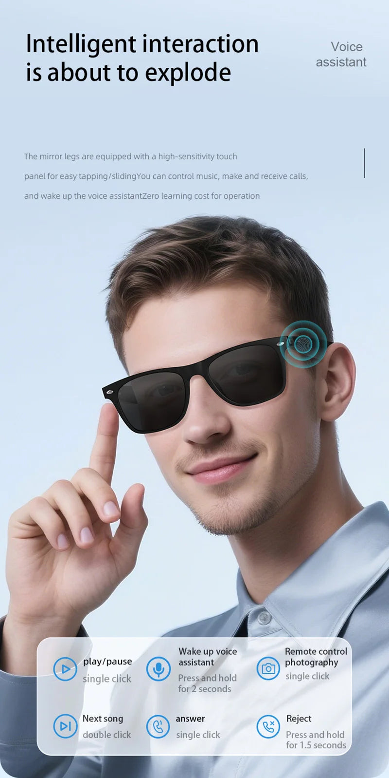 Modowe okulary inteligentne vivo | wodoodporne audio bluetooth i połączenia
