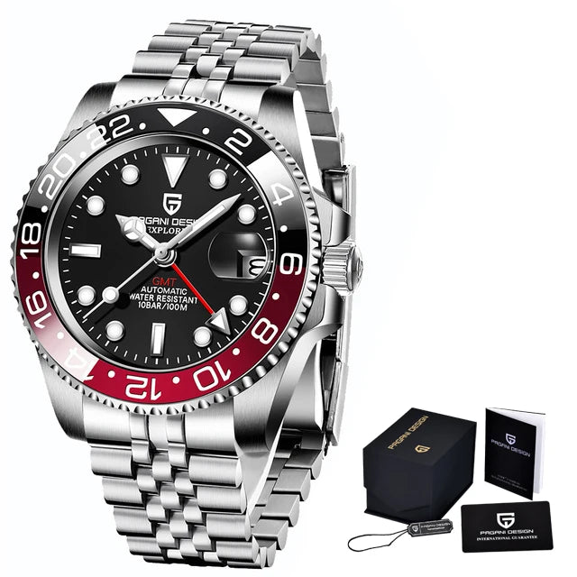 Zegarek mechaniczny męski pagani design pd-1662 luksusowy gmt - szafir, stal, wodoodporny 100m