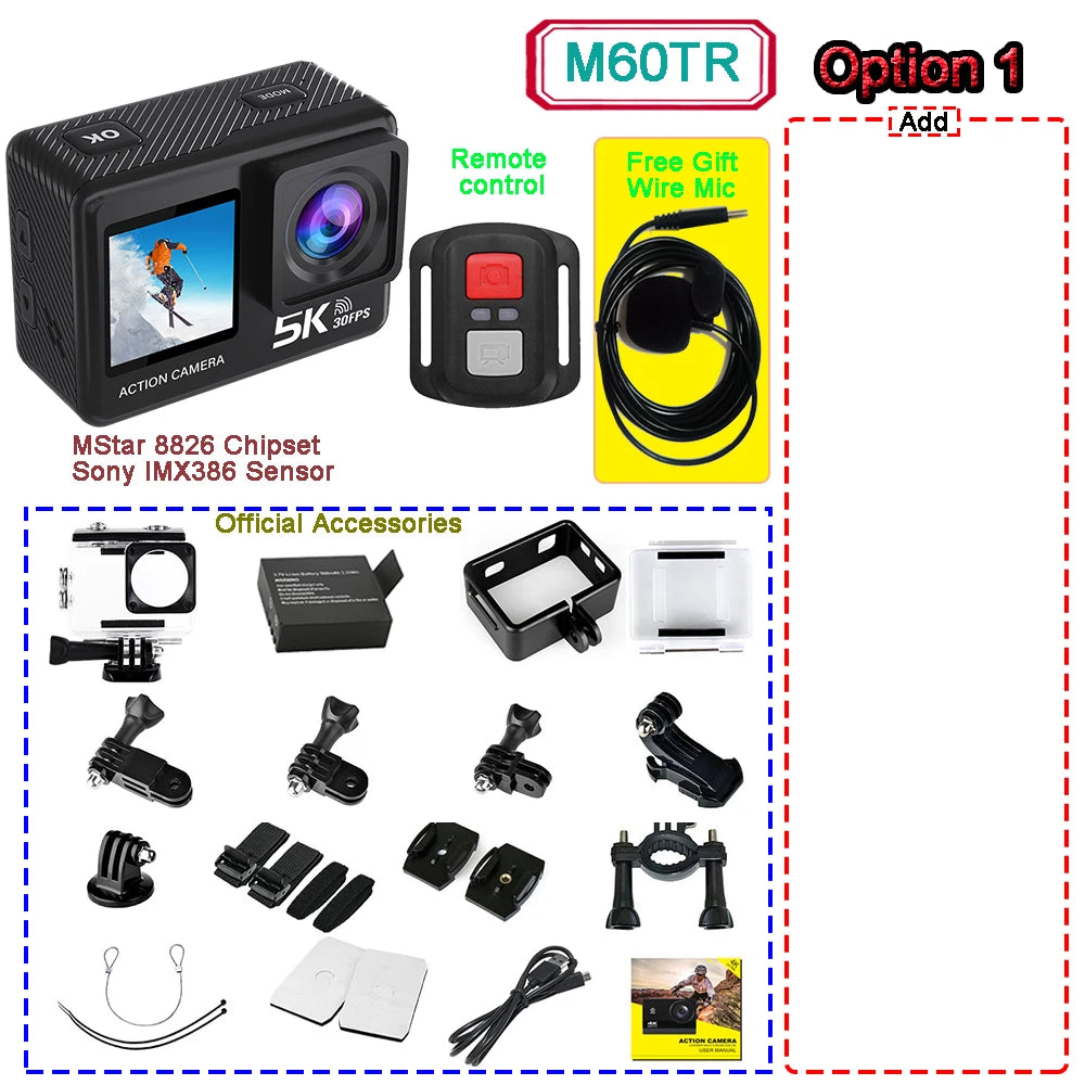 Kamera sportowa sony imx576 5k 4k60fps wodoodporna 48mp z wi-fi
