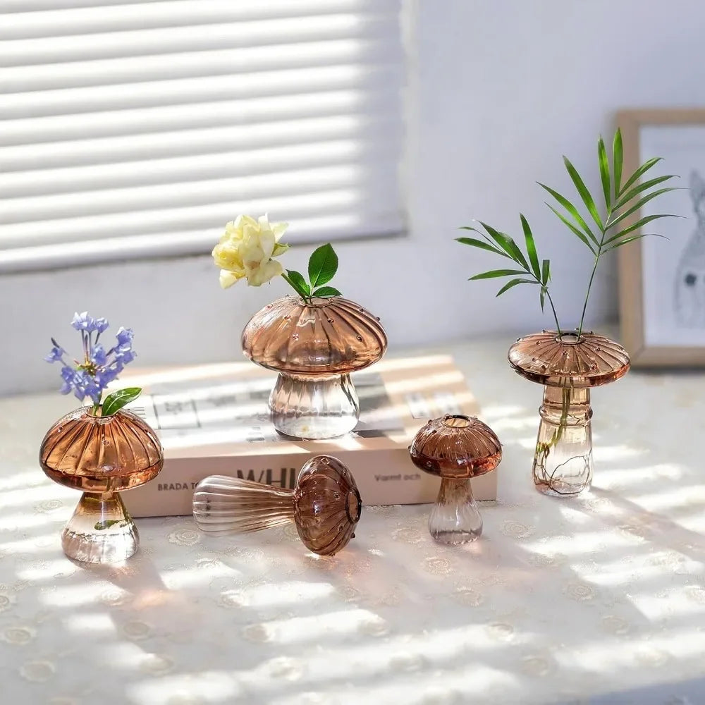 Mushroom Glass Vase Set | Hydroponic Home Decor | Unique Plant Vases
