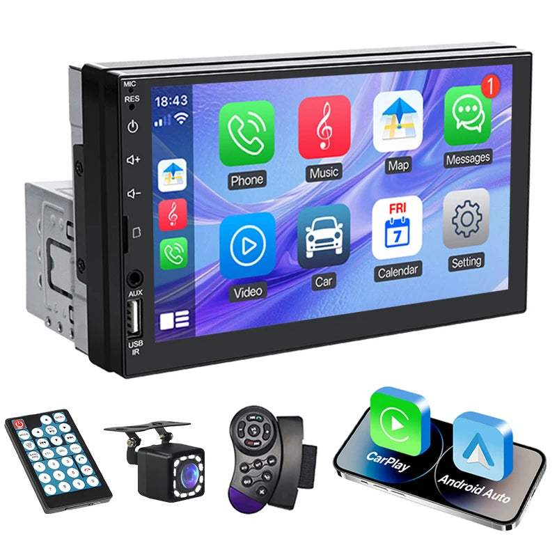 Radio samochodowe hippcron 7 cali 1 din - odtwarzacz multimedialny carplay android auto