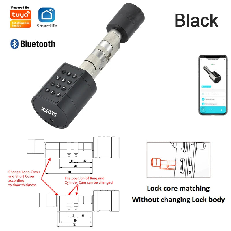 Tuya Smart Biometric Door Lock Cylinder - Keypad & App Access