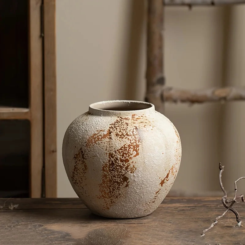 Elegancka ceramiczna doniczka retro | białe kropki do wystroju domu