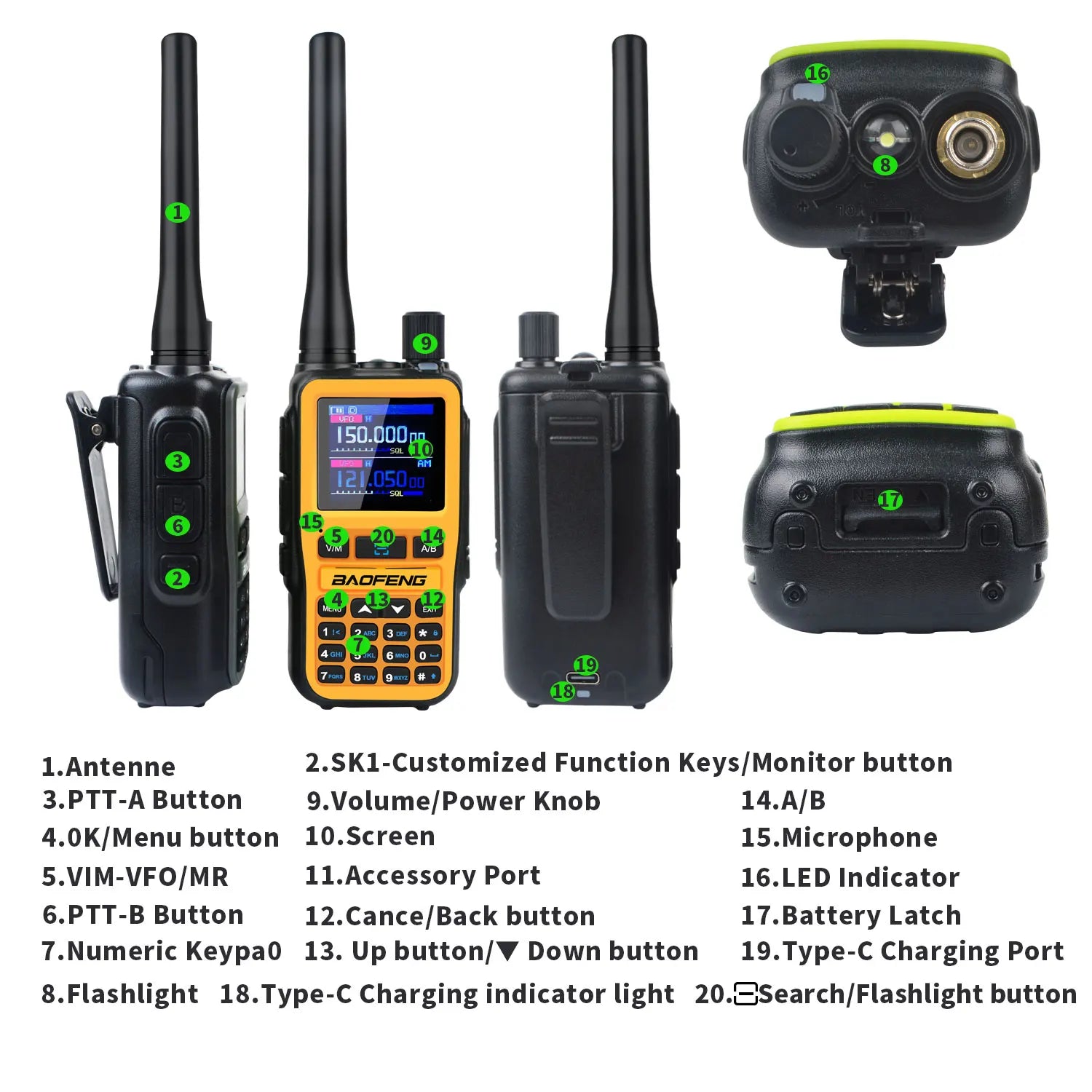 Baofeng uv-5r mini zestaw 2 sztuk dwuzakresowy radiotelefon kompaktowy 5w z odbiornikiem pasma lotniczego i ładowaniem usb-c