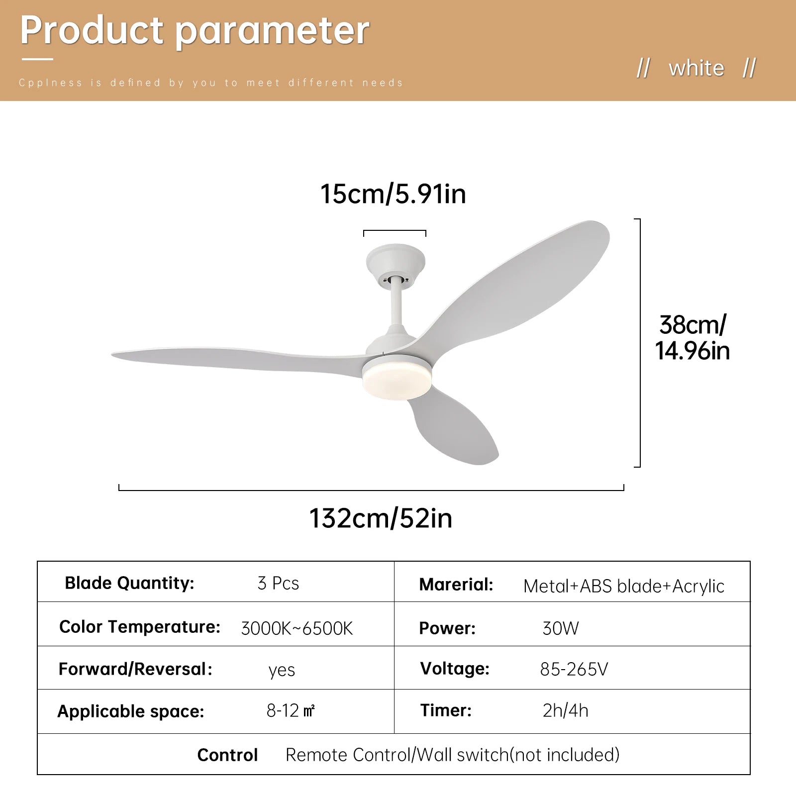 Niskoprofilowy wentylator sufitowy z oświetleniem i pilotem | 25"/42"/52" do wnętrz i na zewnątrz