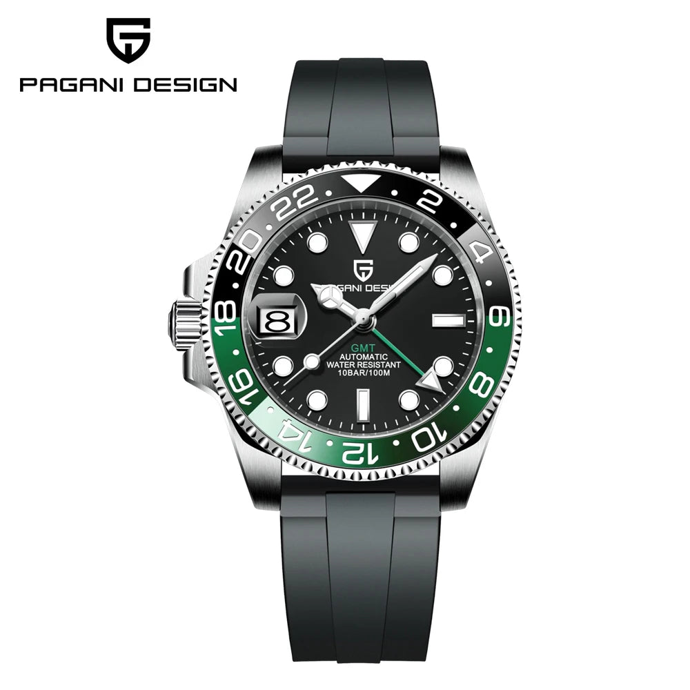 Zegarek mechaniczny męski pagani design pd-1662 luksusowy gmt - szafir, stal, wodoodporny 100m
