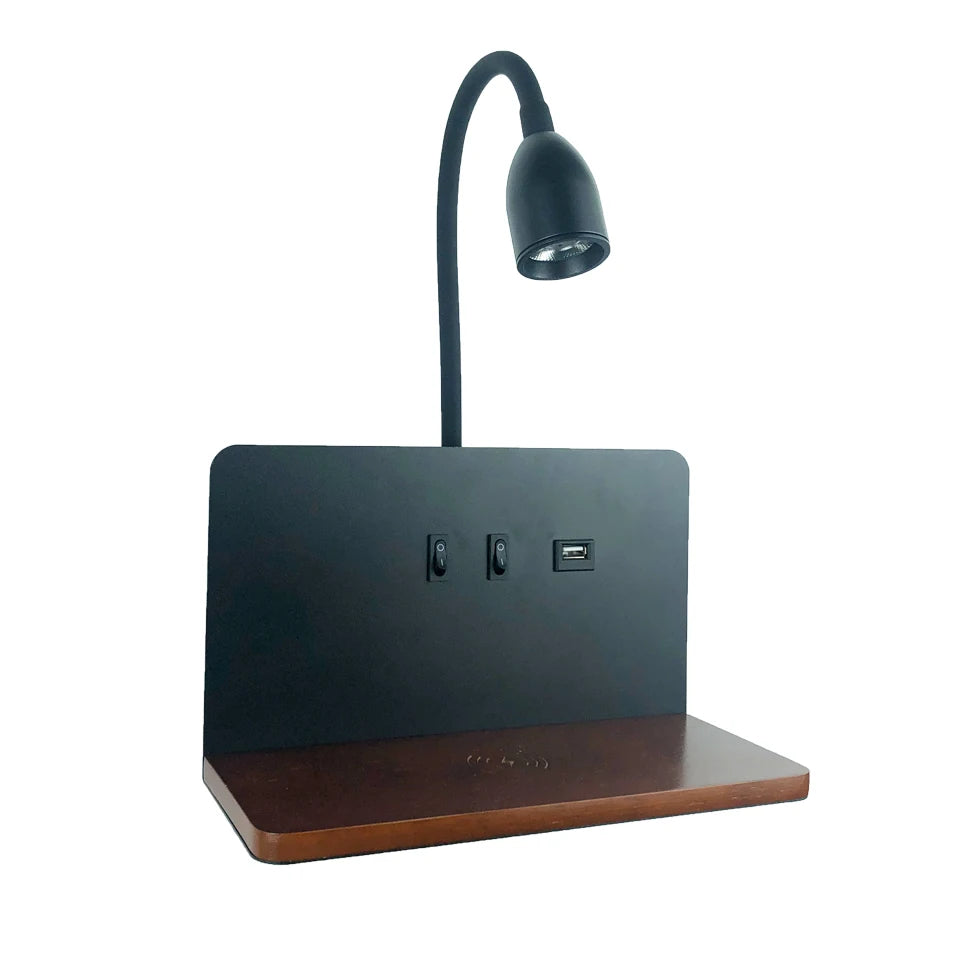 Nowoczesna lampa ścienna led 360° obrotowa z usb i ładowaniem bezprzewodowym do sypialni