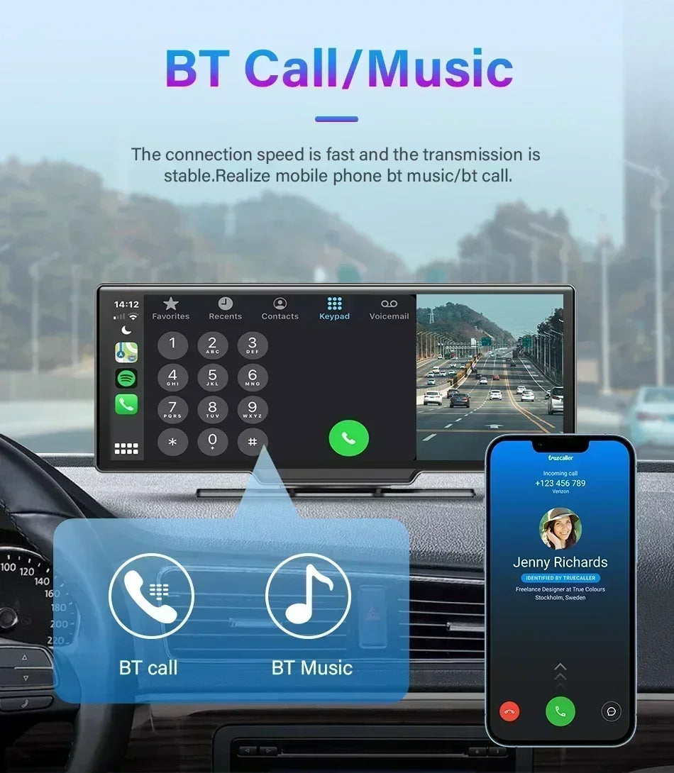Kamera samochodowa srnubi 10.26" 4k z apple carplay, android auto i gps