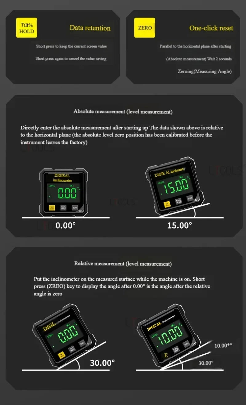 Professional Digital Level Protractor Inclinometer | 360° Magnetic Laser Angle Gauge