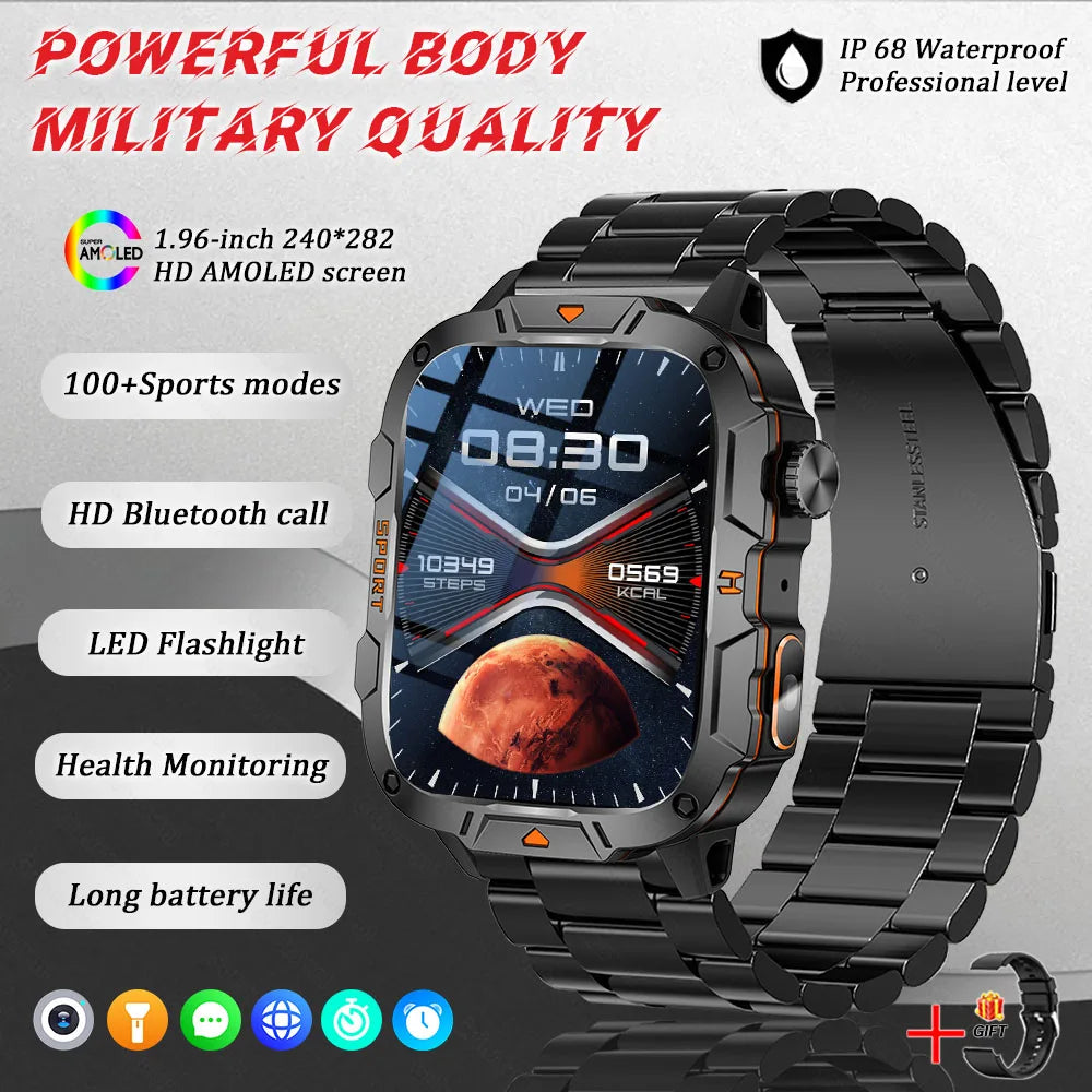Wojskowy smartwatch dla mężczyzn | wyświetlacz amoled | taktyczny zegarek 5atm