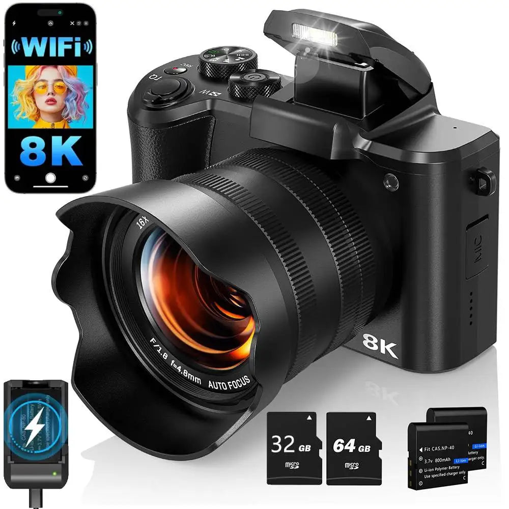 Vabena 8k 88mp aparat vlogowy z podwójnym obiektywem i wi-fi