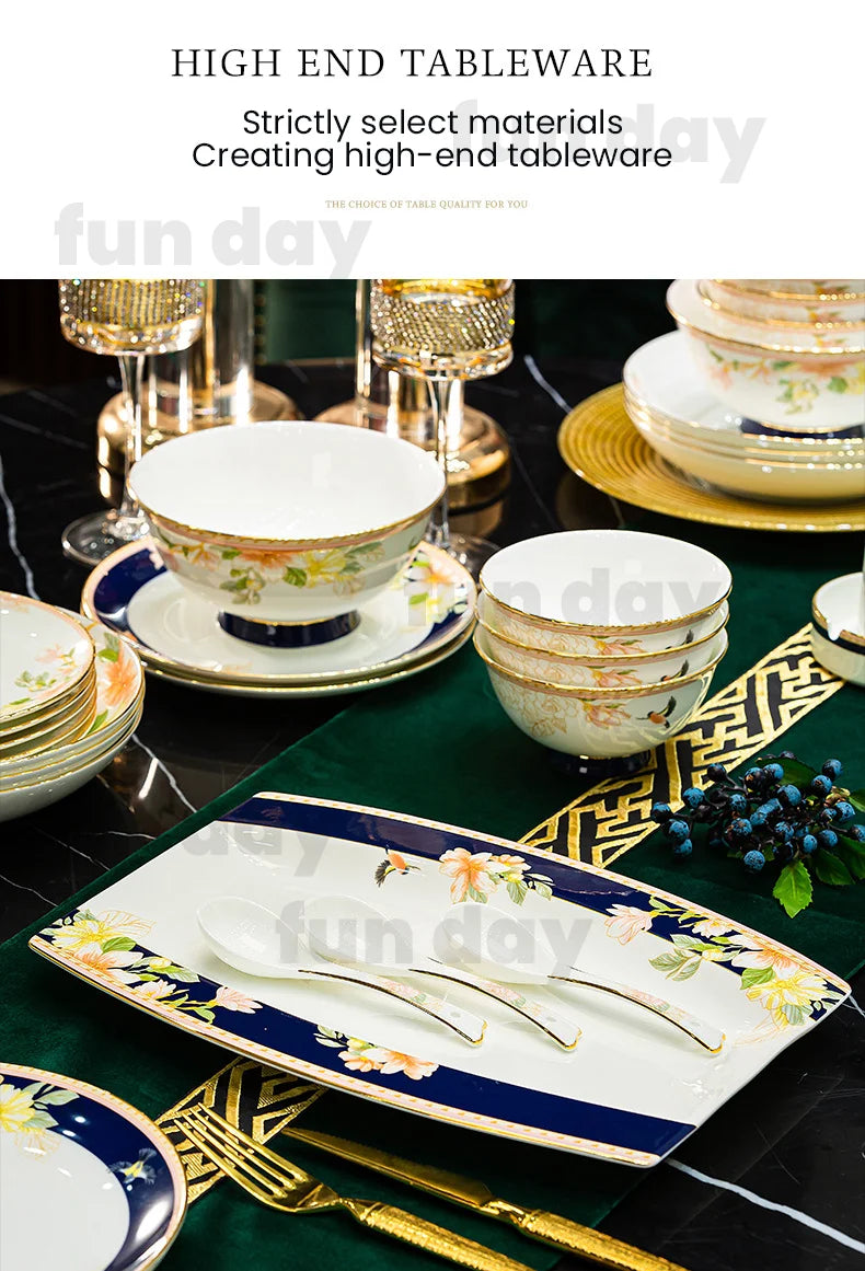 Luxury Gold Rim Bone China Dinnerware Set - 70 Pcs | Fine Dining