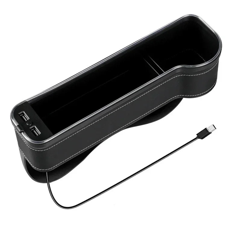 Car Seat Gap Organizer with Dual USB Charger & LED – Phone, Card, Cup Holder