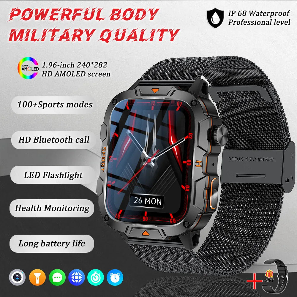 Wojskowy smartwatch dla mężczyzn | wyświetlacz amoled | taktyczny zegarek 5atm