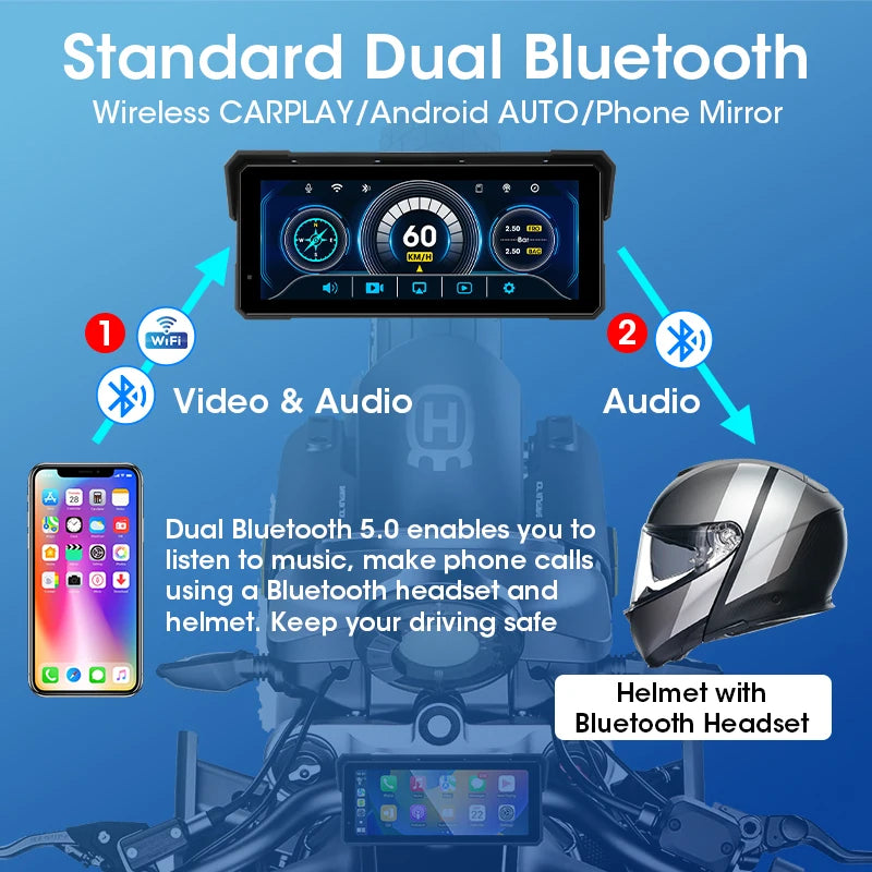 Monitor motocyklowy jansite 8.1" 4k z rejestratorem dvr, carplay i gps