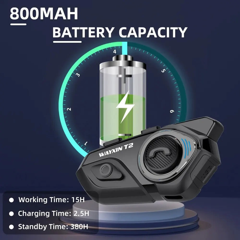 Wayxin t2 motocyklowy interkom bluetooth - 2 jeźdźców, 300m, bt 5.1, wodoodporny zestaw słuchawkowy