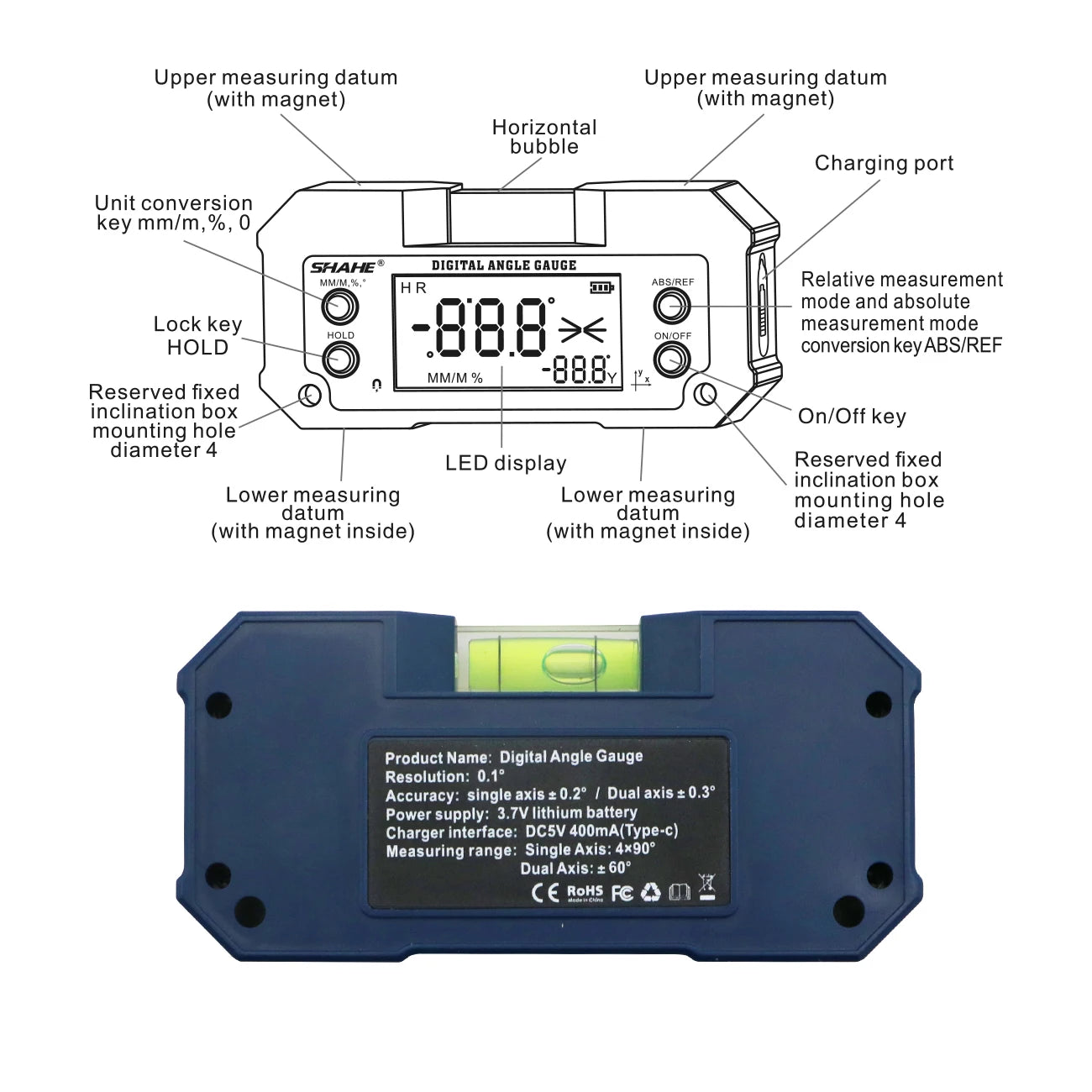 SHAHE MINI Magnetic Digital Inclinometer & Angle Finder - Dual Axis