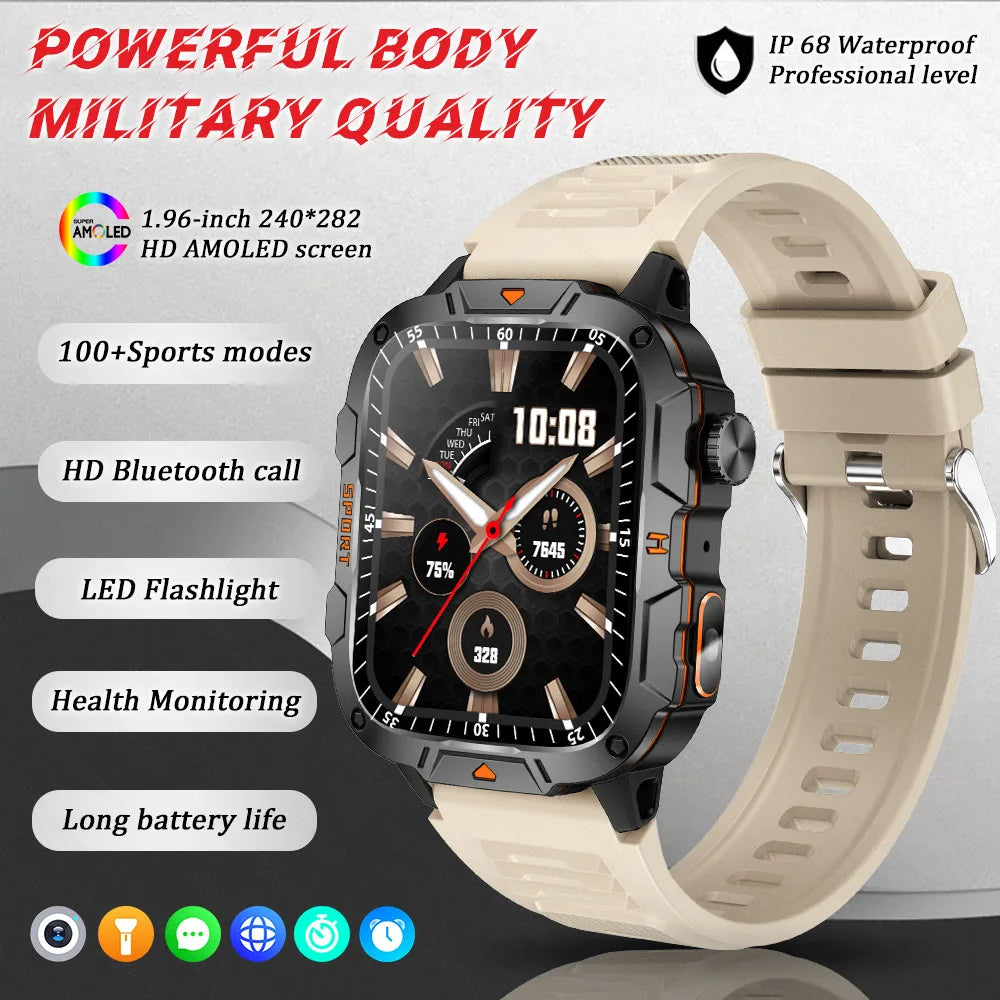 Wojskowy smartwatch dla mężczyzn | wyświetlacz amoled | taktyczny zegarek 5atm