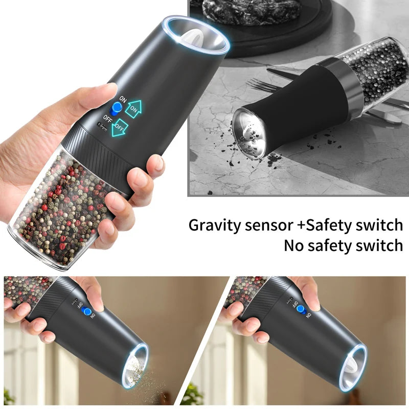 USB Rechargeable Electric Salt & Pepper Grinder - Adjustable Coarseness