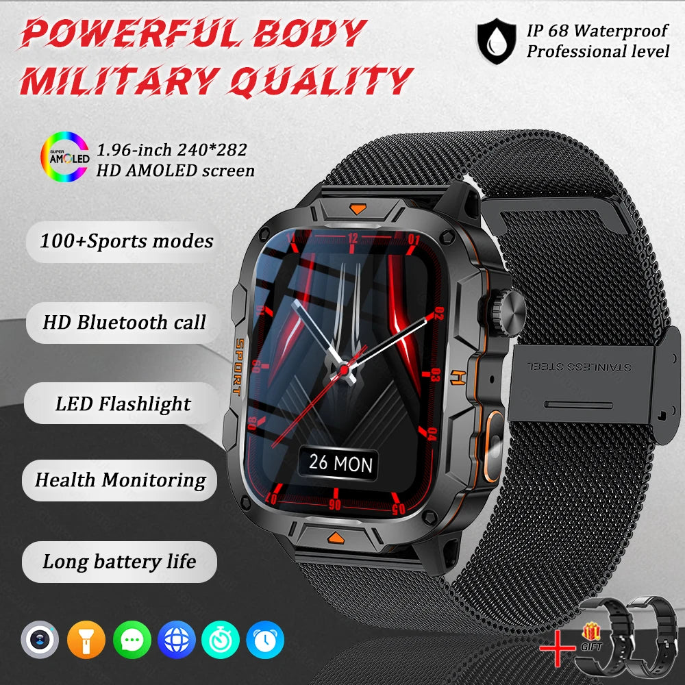 Wojskowy smartwatch dla mężczyzn | wyświetlacz amoled | taktyczny zegarek 5atm