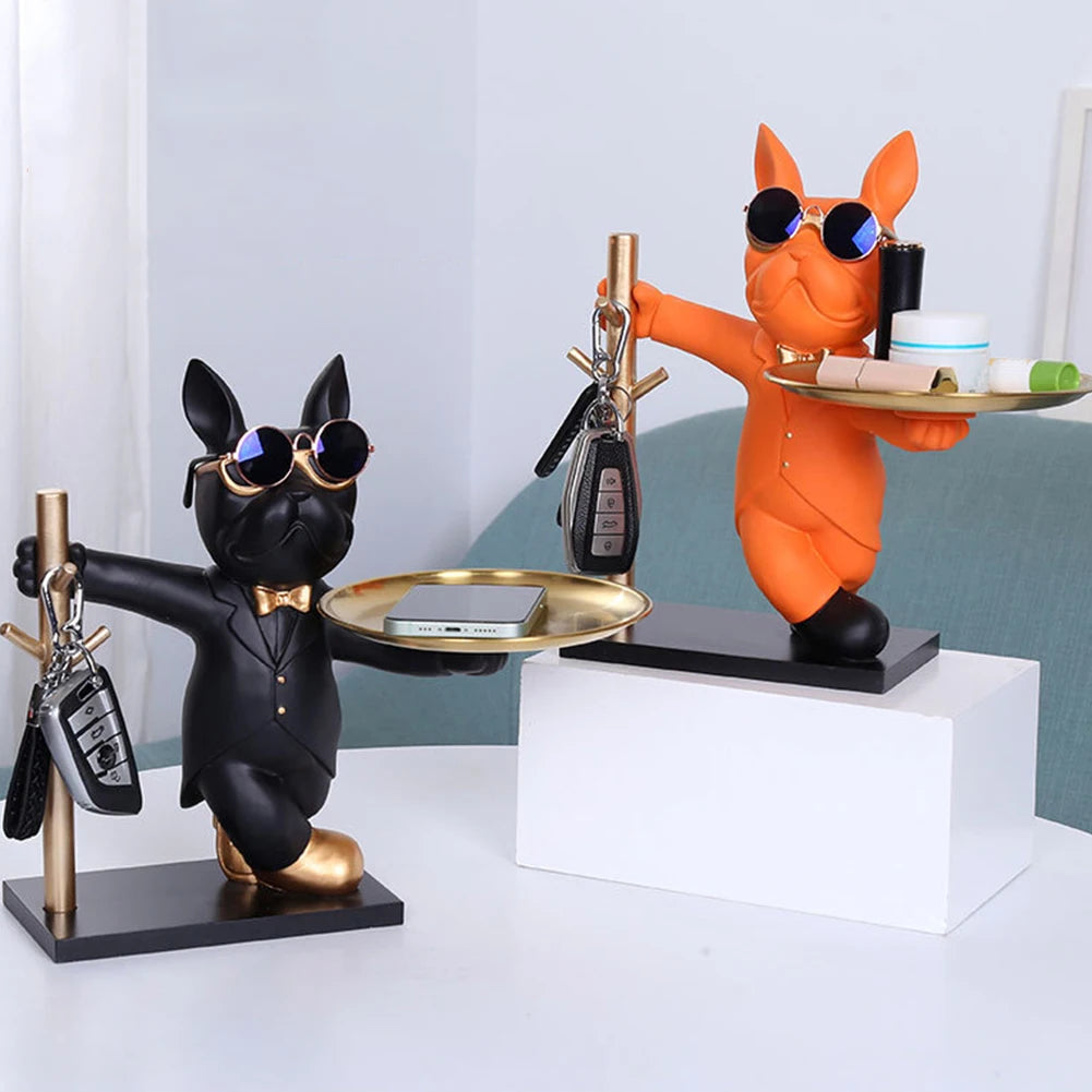 Elegant French Bulldog Sculpture & Storage Tray - Stylish Home Decor
