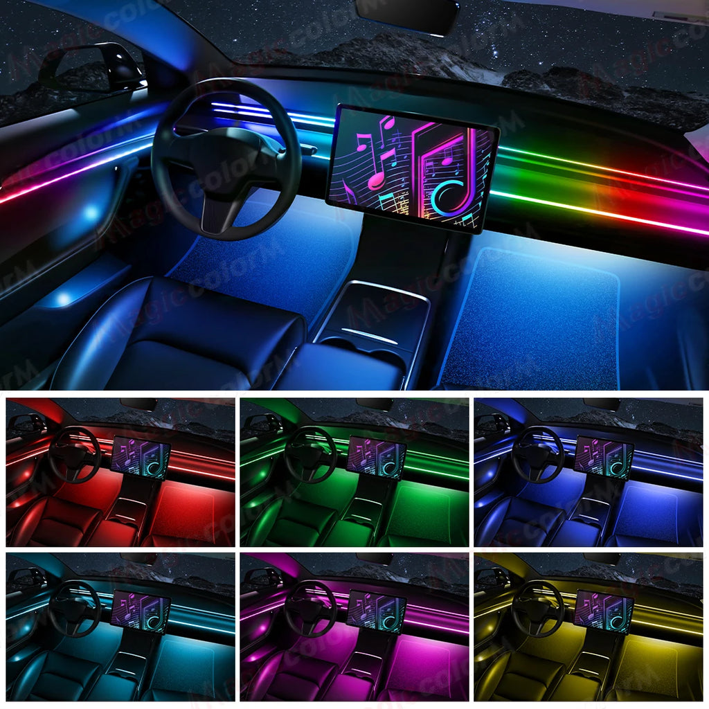Zestaw 18-w-1 samochodowych lamp ambientowych led – rgb symfonia strumieniowa bluetooth