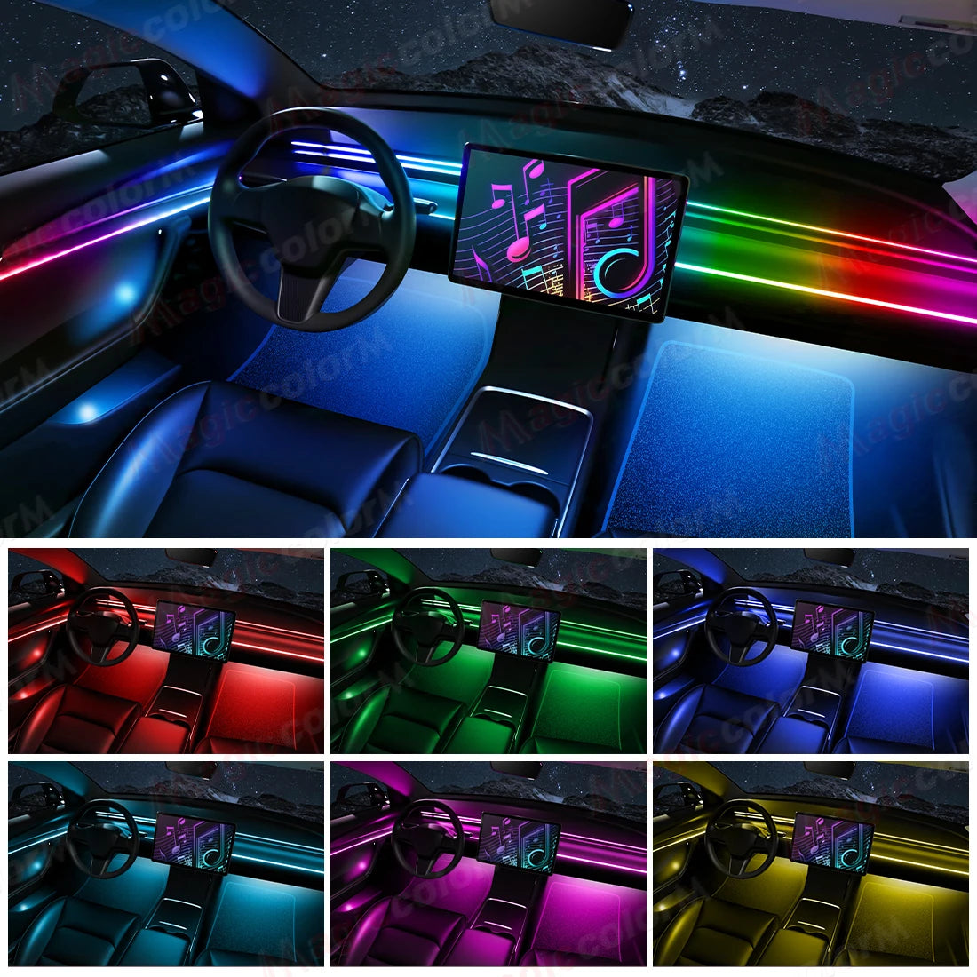 Zestaw 18-w-1 samochodowych lamp ambientowych led – rgb symfonia strumieniowa bluetooth