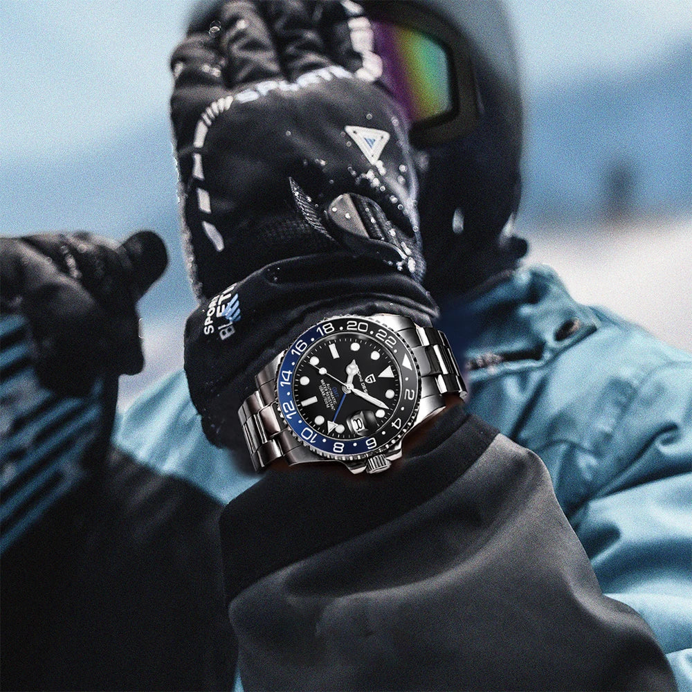 Zegarek mechaniczny męski pagani design pd-1662 luksusowy gmt - szafir, stal, wodoodporny 100m