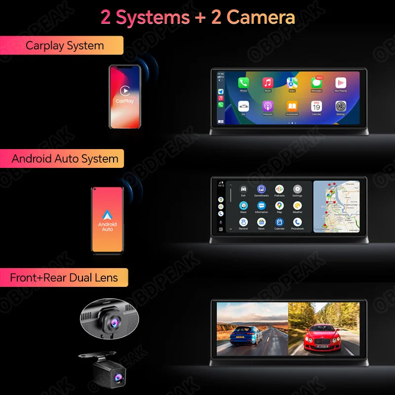 K2 pro 11.3" 4k bezprzewodowy carplay android auto kamera samochodowa z gps i podwójnym obiektywem
