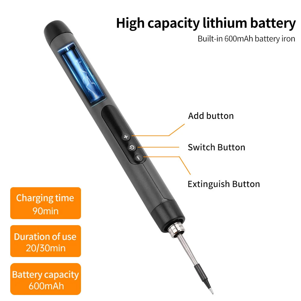 Portable USB-C Soldering Iron Set - 600mAh Battery, Adjustable Temp for DIY & Repairs
