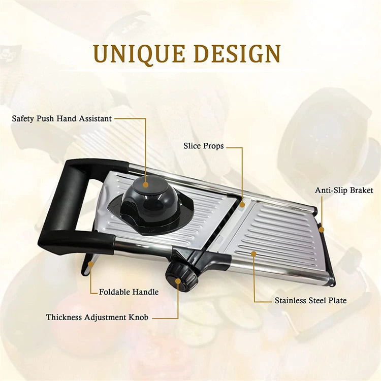LMETJMA Adjustable Mandoline Slicer - Stainless Steel Vegetable Chopper & Cutter
