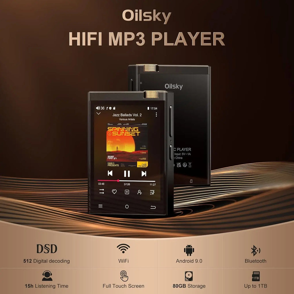 Odtwarzacz hi-fi mp3 vabena — bezstratny dźwięk dsd oilsky, bluetooth, wifi, do 1tb